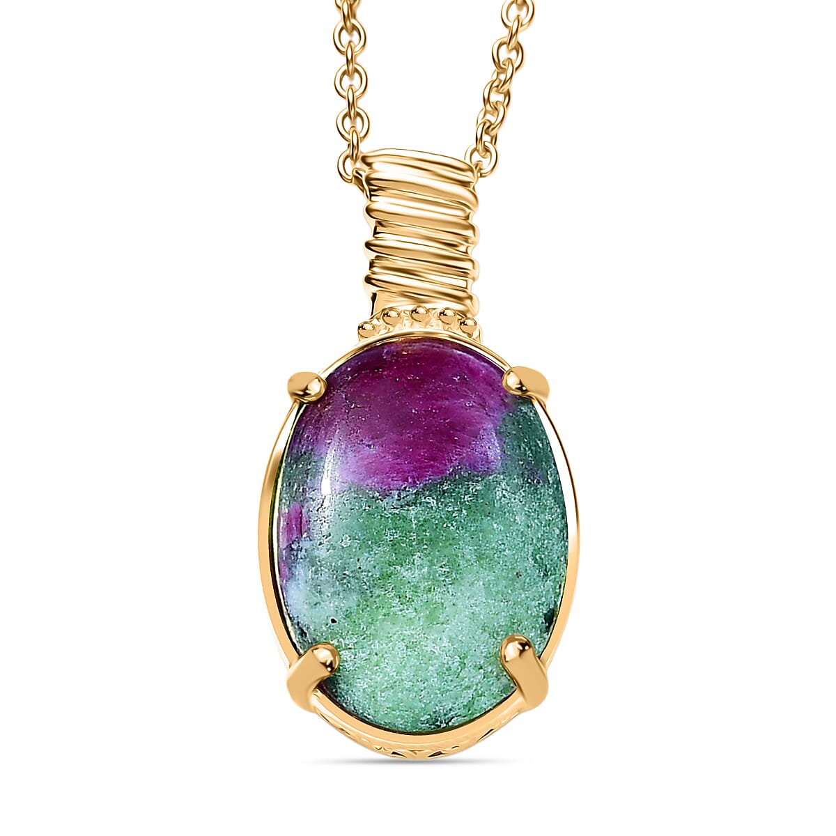 EverTrue Natural Ruby Zoisite Pendant with Chain (Size 20) in Yellow Gold Plated 14.93 Ct. 4421983 0