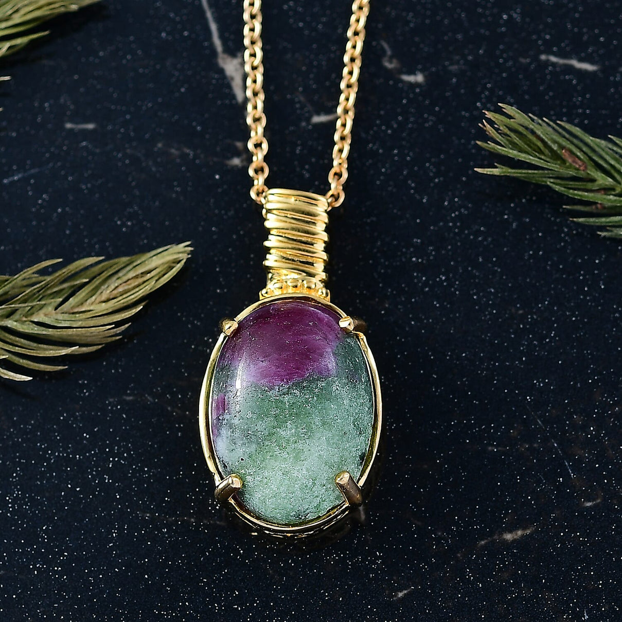 EverTrue Natural Ruby Zoisite Pendant with Chain (Size 20) in Yellow Gold Plated 14.93 Ct. 4421983 2