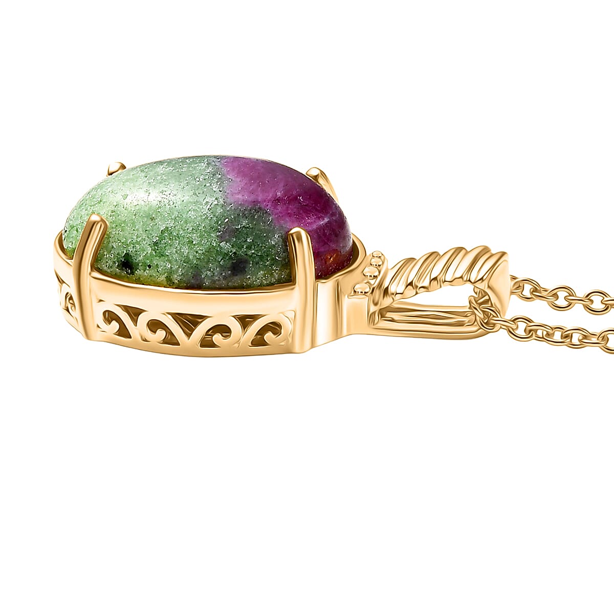 EverTrue Natural Ruby Zoisite Pendant with Chain (Size 20) in Yellow Gold Plated 14.93 Ct. 4421983 3