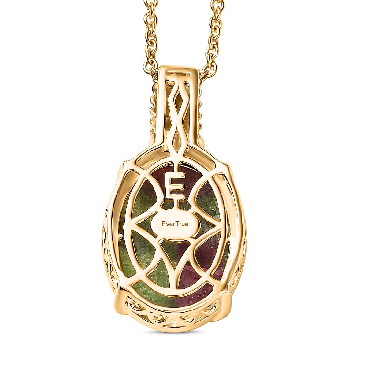 EverTrue Natural Ruby Zoisite Pendant with Chain (Size 20) in Yellow Gold Plated 14.93 Ct. 4421983 4