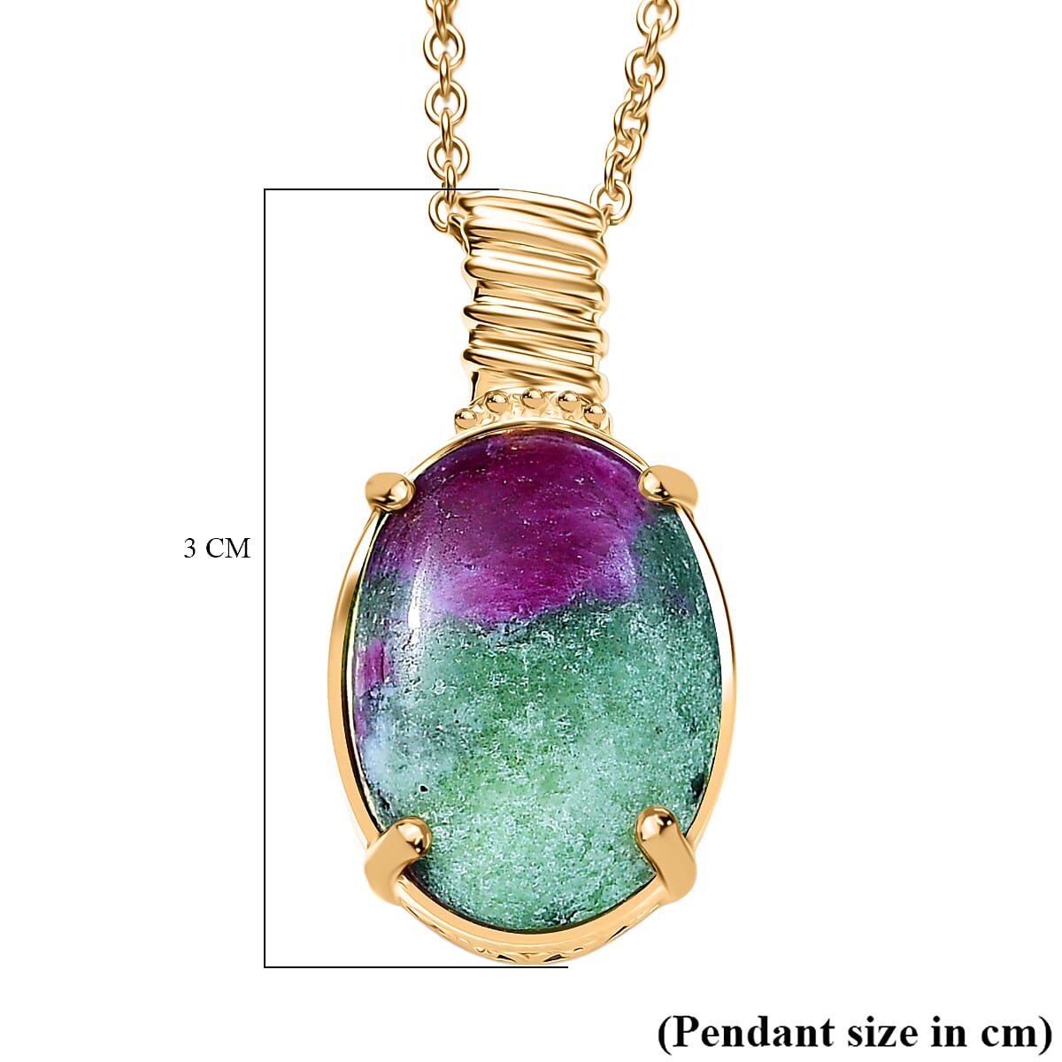 EverTrue Natural Ruby Zoisite Pendant with Chain (Size 20) in Yellow Gold Plated 14.93 Ct. 4421983 5