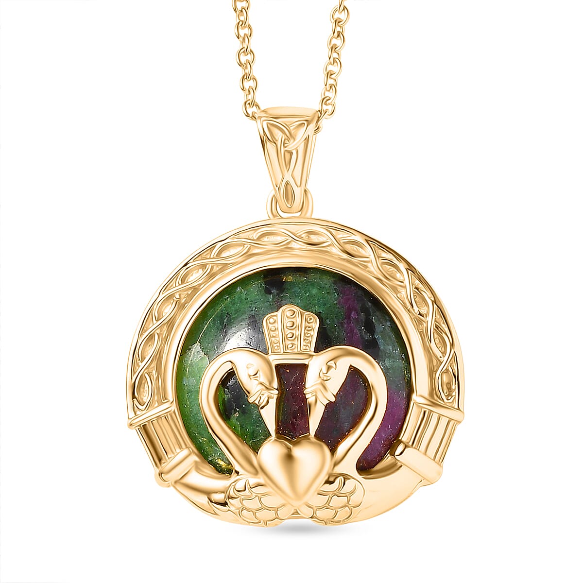 EverTrue Natural Ruby Zoisite Pendant with Chain (Size 20) in Yellow Gold Plated 27.30 Ct. 4421830 0