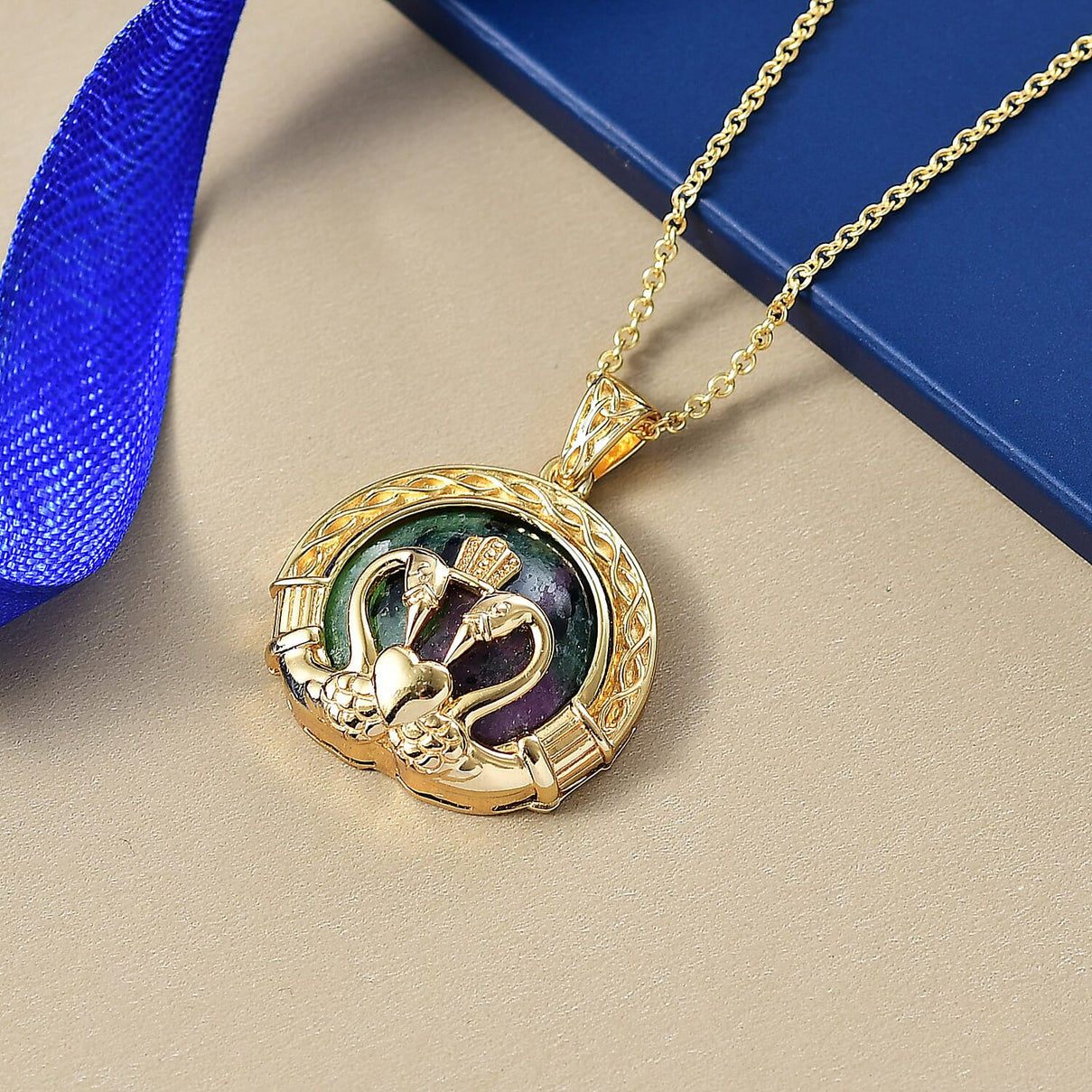EverTrue Natural Ruby Zoisite Pendant with Chain (Size 20) in Yellow Gold Plated 27.30 Ct. 4421830 1