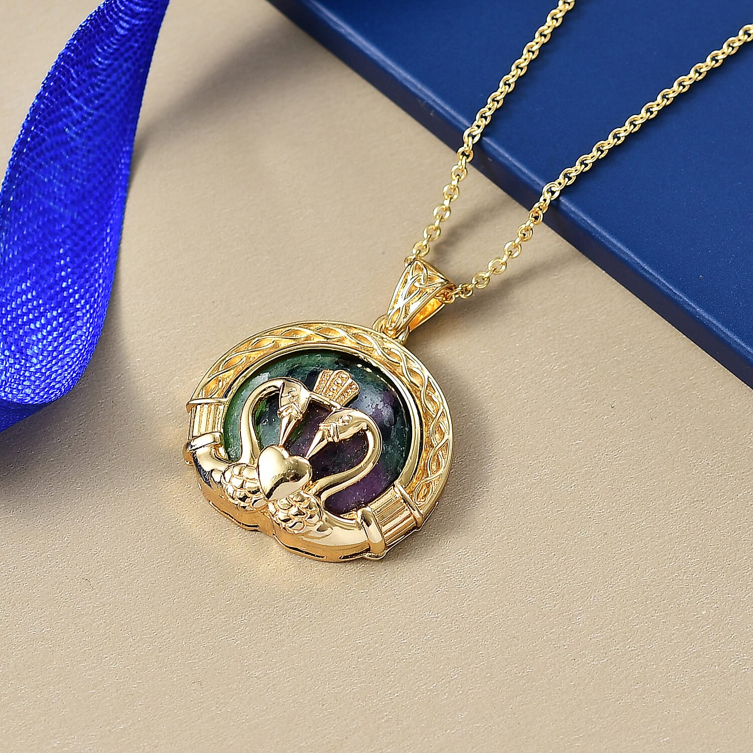 EverTrue Natural Ruby Zoisite Pendant with Chain (Size 20) in Yellow Gold Plated 27.30 Ct. 4421830 1