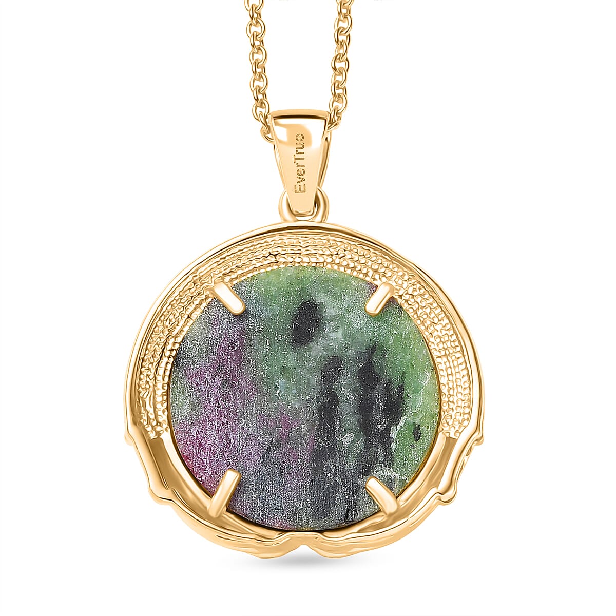 EverTrue Natural Ruby Zoisite Pendant with Chain (Size 20) in Yellow Gold Plated 27.30 Ct. 4421830 4