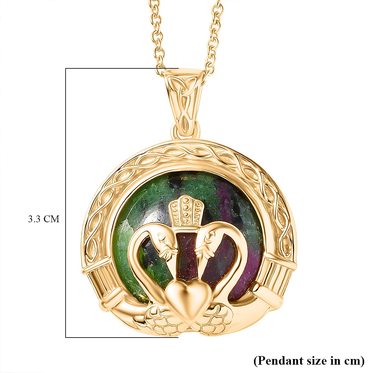 EverTrue Natural Ruby Zoisite Pendant with Chain (Size 20) in Yellow Gold Plated 27.30 Ct. 4421830 5