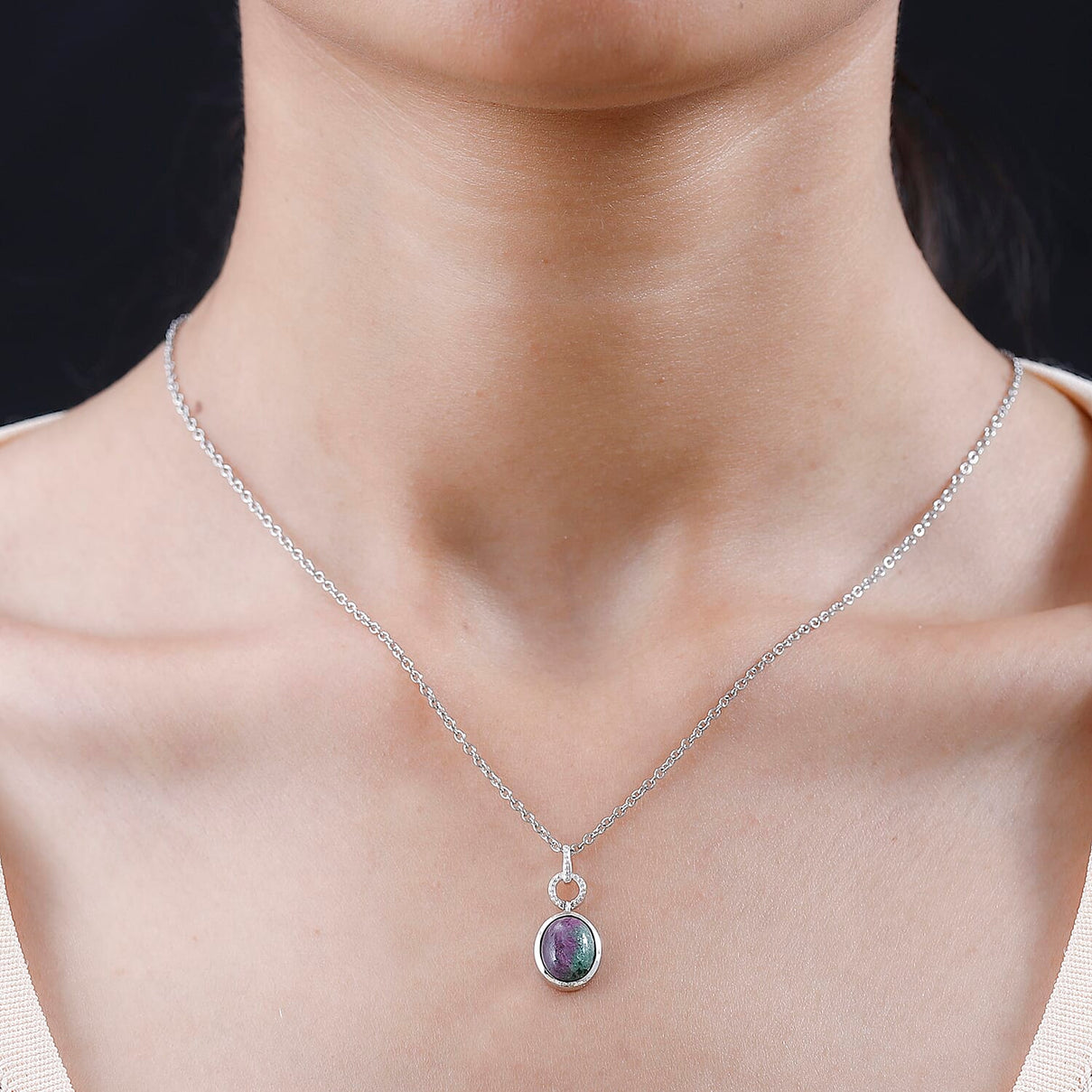 Ruby Zoisite Pendant with Chain (Size 20) in Platinum Overlay Sterling Silver 2.50 Ct. 4195448 2
