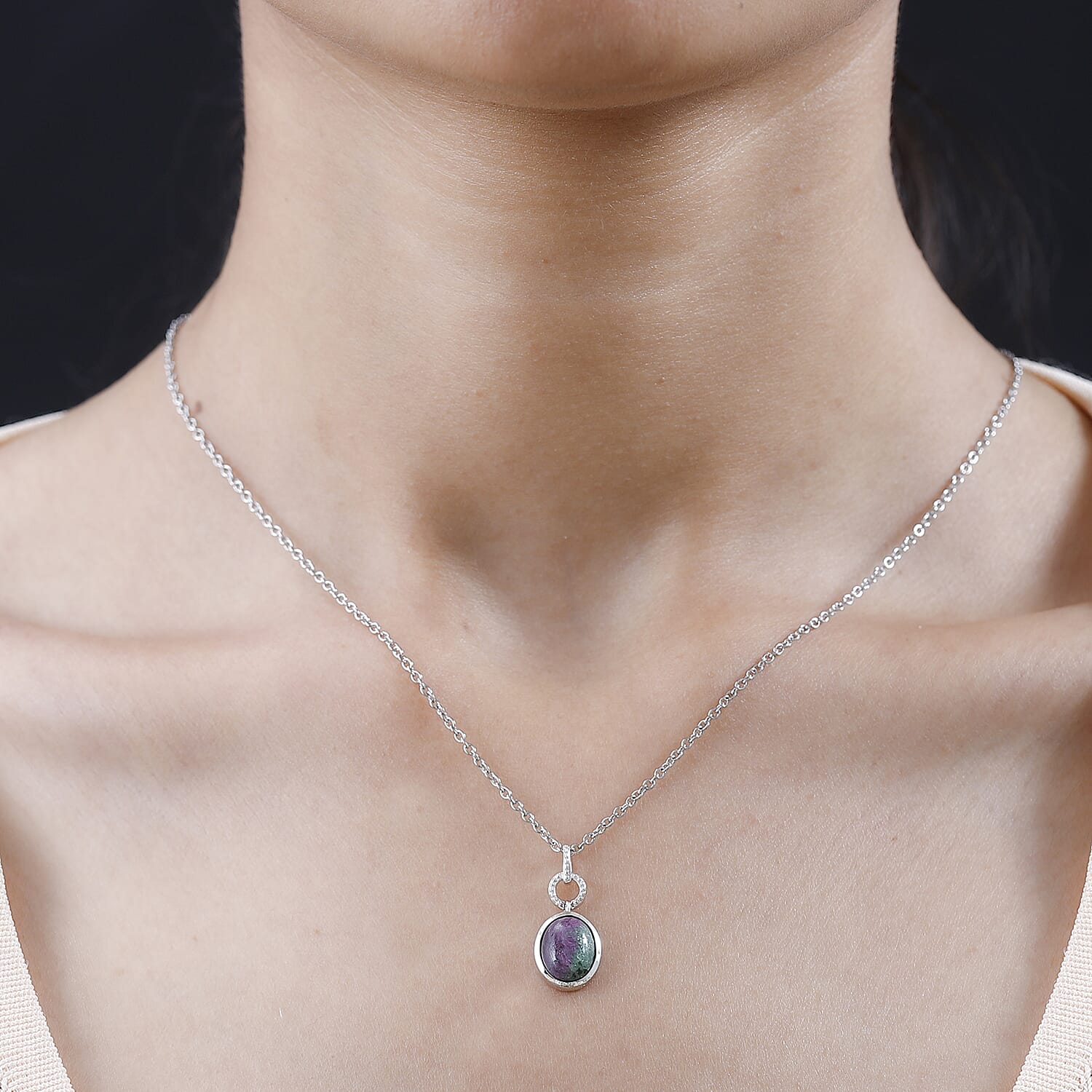 Ruby Zoisite Pendant with Chain (Size 20) in Platinum Overlay Sterling Silver 2.50 Ct. 4195448 2