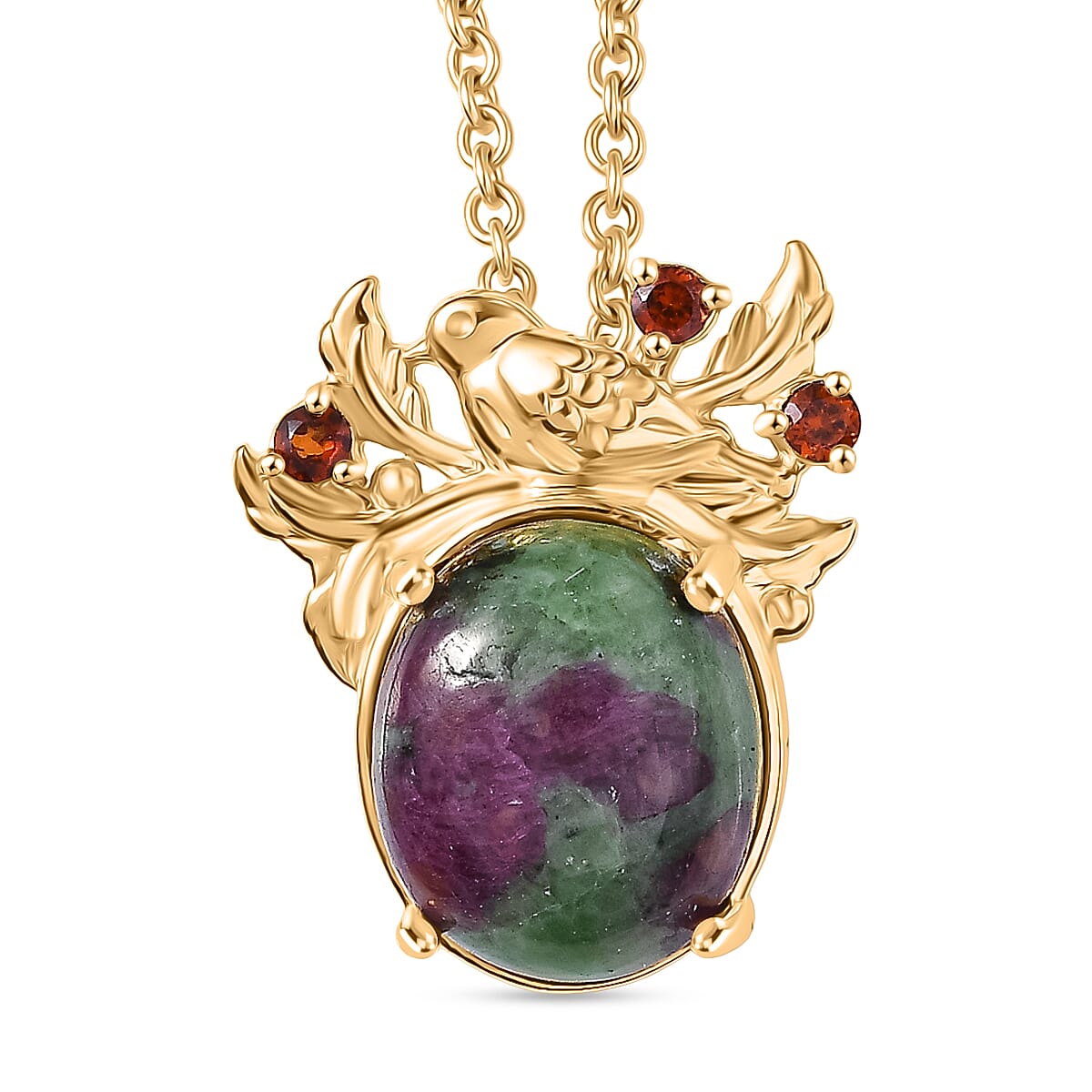 EverTrue Natural Ruby Zoisite &amp; Red Garnet Pendant with Chain (Size 20) in Yellow Gold Plated 7.30 Ct. 4421985 0