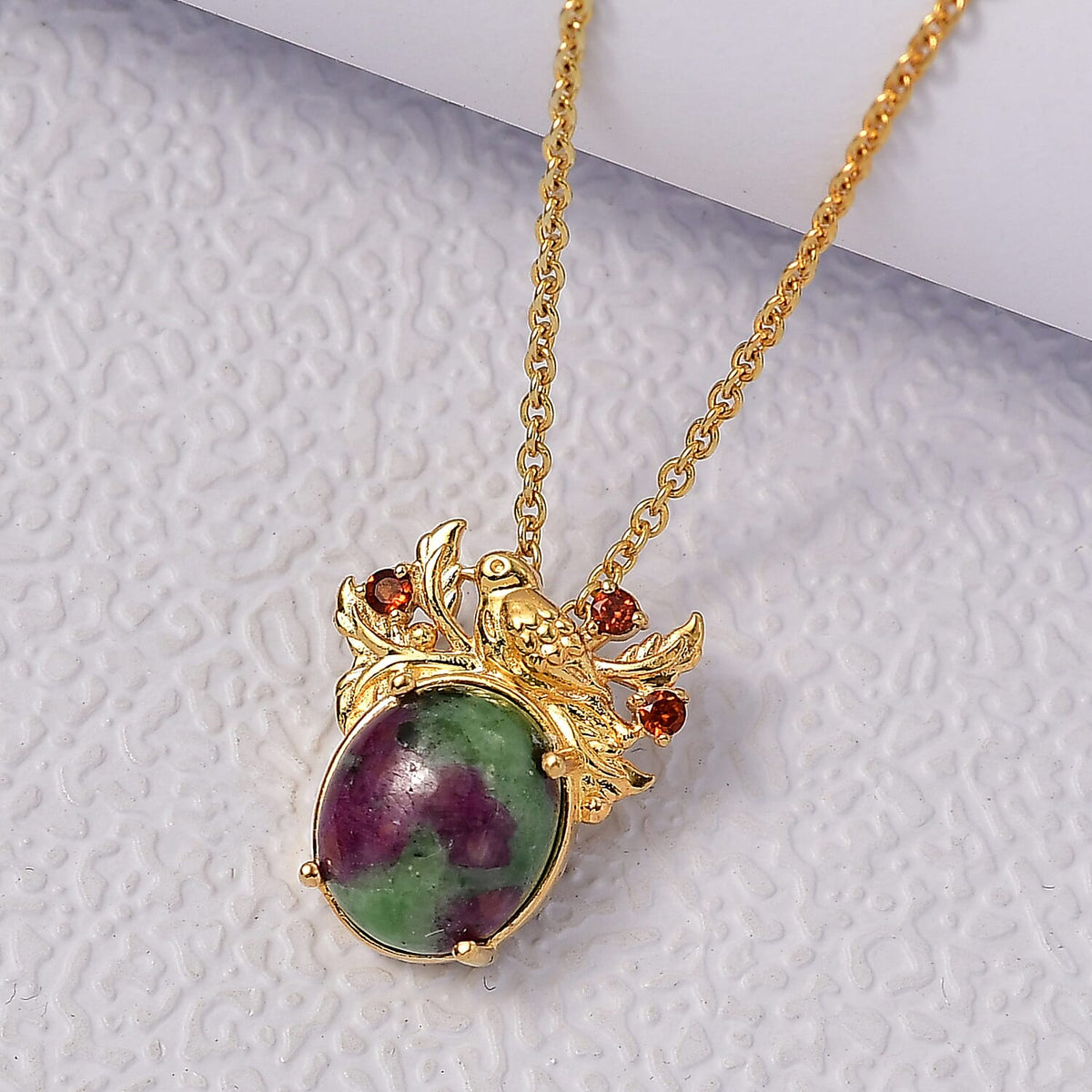 EverTrue Natural Ruby Zoisite &amp; Red Garnet Pendant with Chain (Size 20) in Yellow Gold Plated 7.30 Ct. 4421985 2