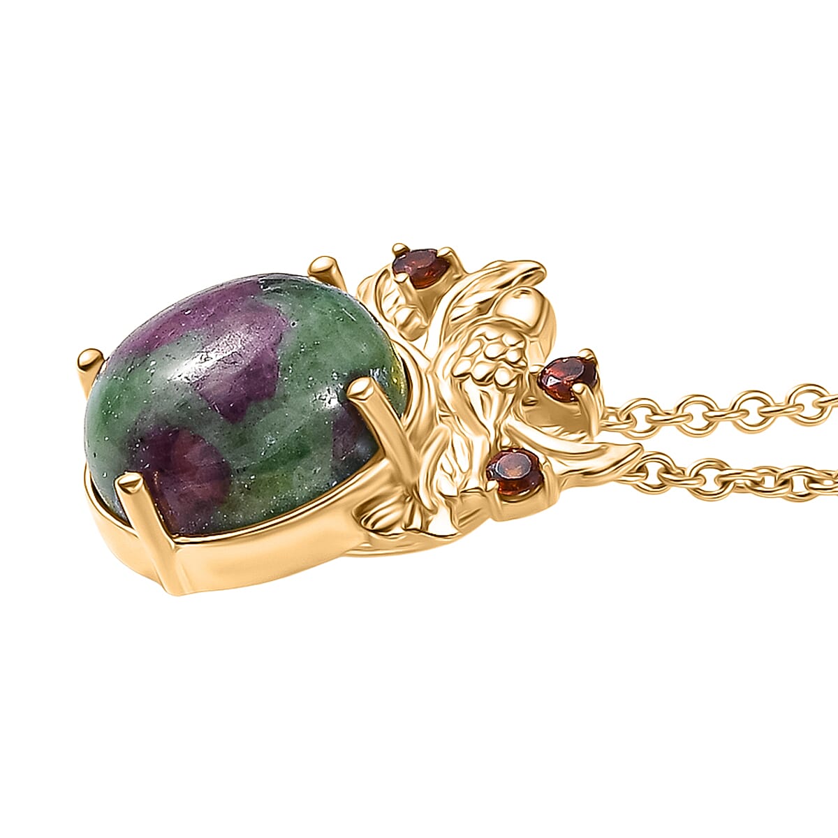 EverTrue Natural Ruby Zoisite &amp; Red Garnet Pendant with Chain (Size 20) in Yellow Gold Plated 7.30 Ct. 4421985 3
