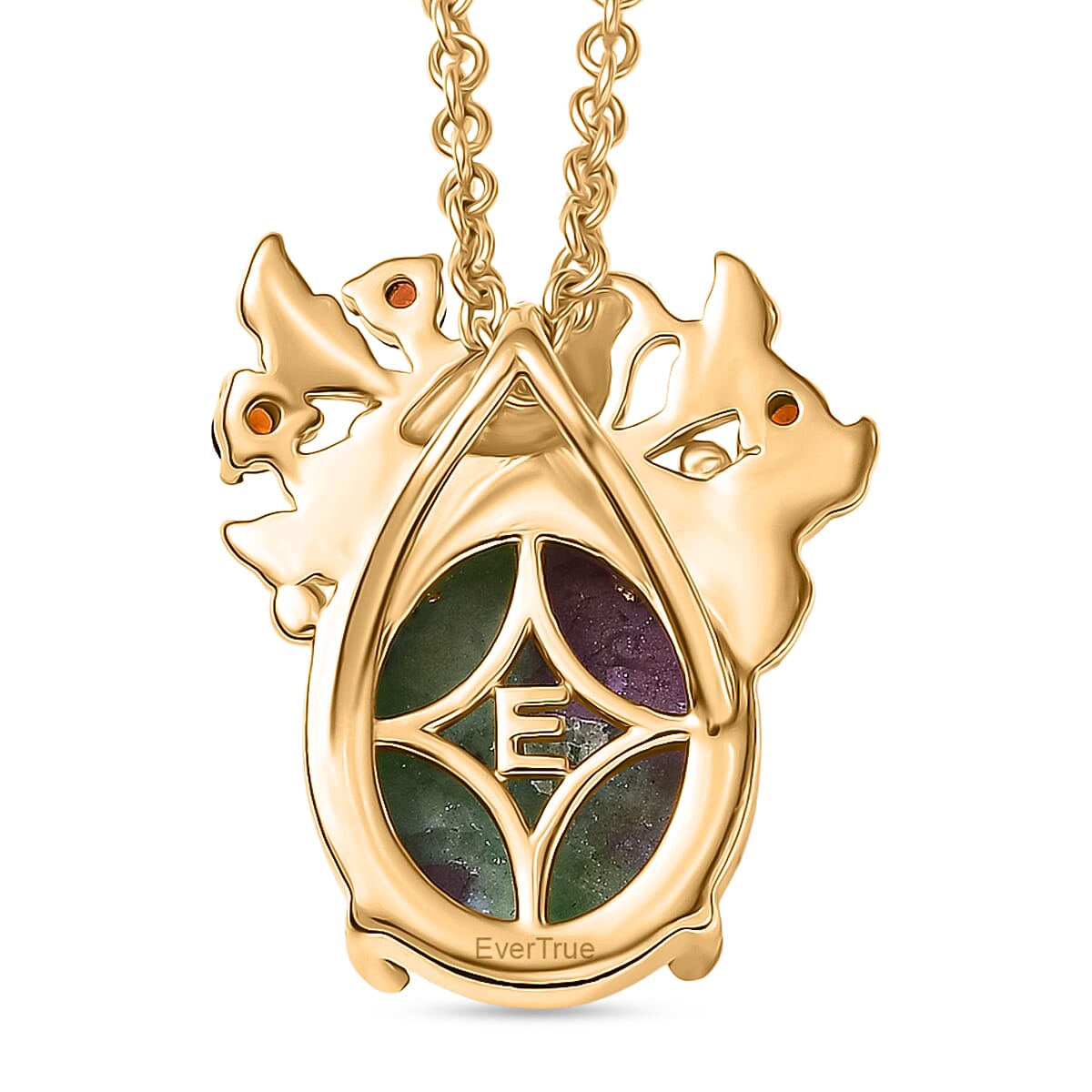EverTrue Natural Ruby Zoisite &amp; Red Garnet Pendant with Chain (Size 20) in Yellow Gold Plated 7.30 Ct. 4421985 4