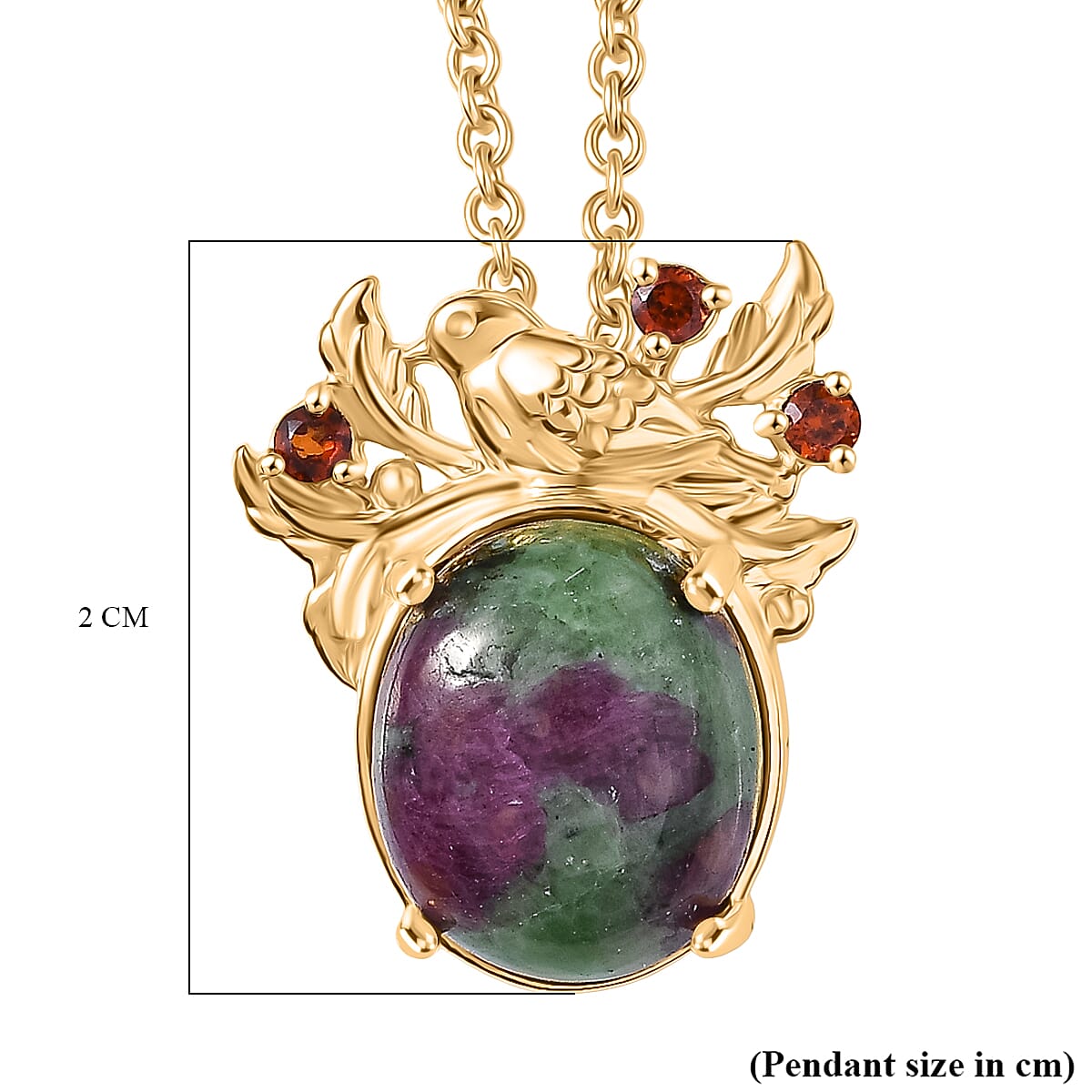 EverTrue Natural Ruby Zoisite &amp; Red Garnet Pendant with Chain (Size 20) in Yellow Gold Plated 7.30 Ct. 4421985 6