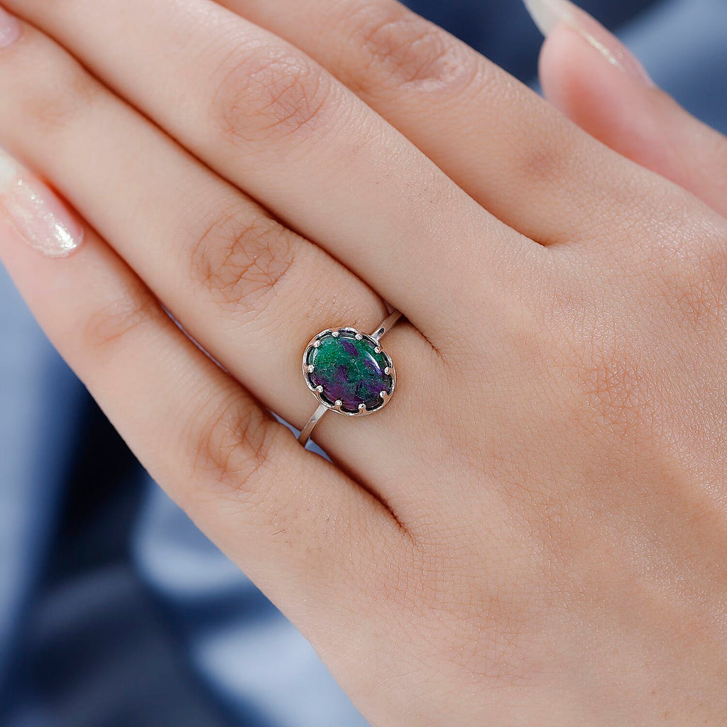 Ruby Zoisite Ring in Platinum Overlay Sterling Silver 3.88 Ct.