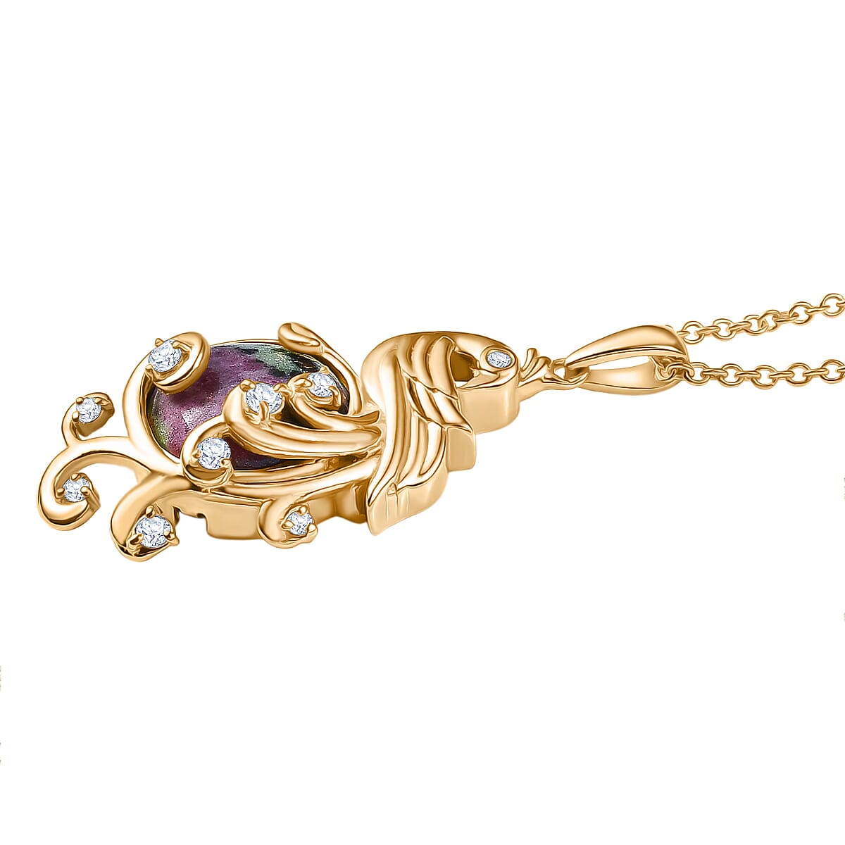 EverTrue Natural Ruby Zoisite &amp; White Topaz Pendant with Chain (Size 20) in Yellow Gold Plated 13.29 Ct. 4421996 3