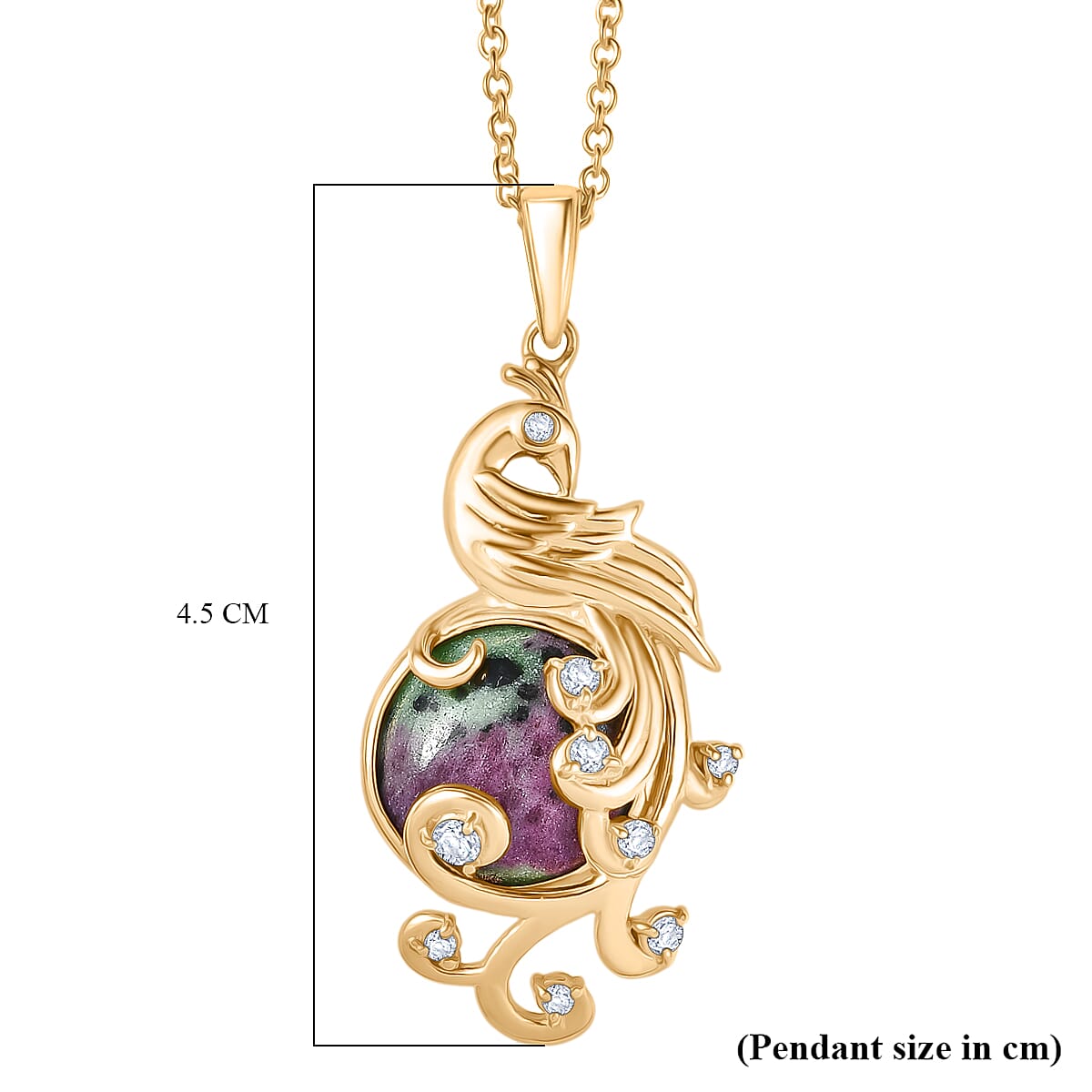 EverTrue Natural Ruby Zoisite &amp; White Topaz Pendant with Chain (Size 20) in Yellow Gold Plated 13.29 Ct. 4421996 6