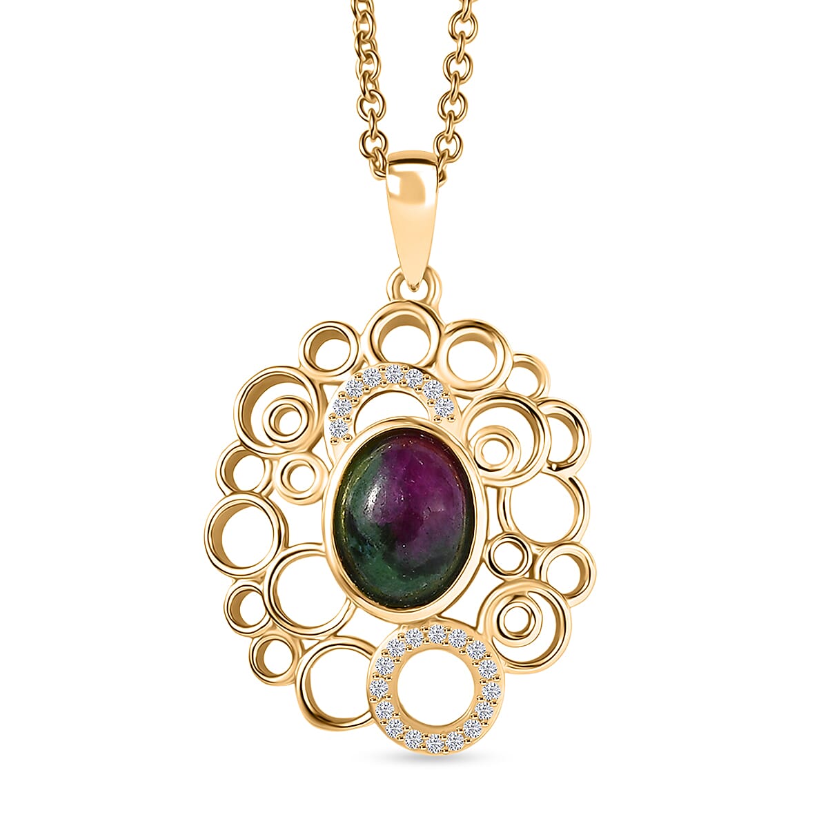 EverTrue Ruby Zoisite and White Zircon Pendant with Chain (Size 20) in Yellow Gold Plated 3.06 Ct. 4421989 0