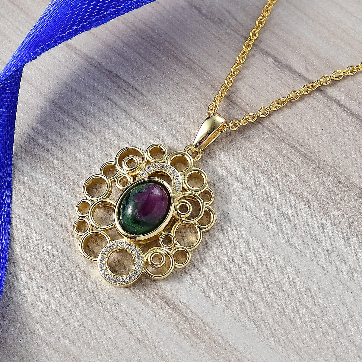 EverTrue Ruby Zoisite and White Zircon Pendant with Chain (Size 20) in Yellow Gold Plated 3.06 Ct. 4421989 1