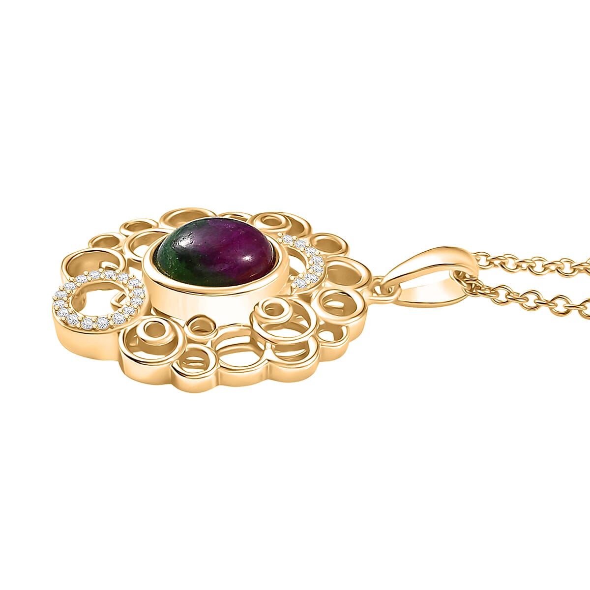 EverTrue Ruby Zoisite and White Zircon Pendant with Chain (Size 20) in Yellow Gold Plated 3.06 Ct. 4421989 3