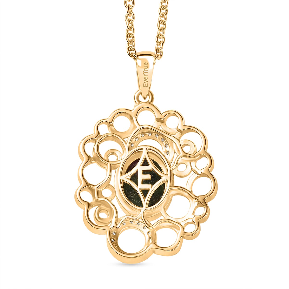 EverTrue Ruby Zoisite and White Zircon Pendant with Chain (Size 20) in Yellow Gold Plated 3.06 Ct. 4421989 4
