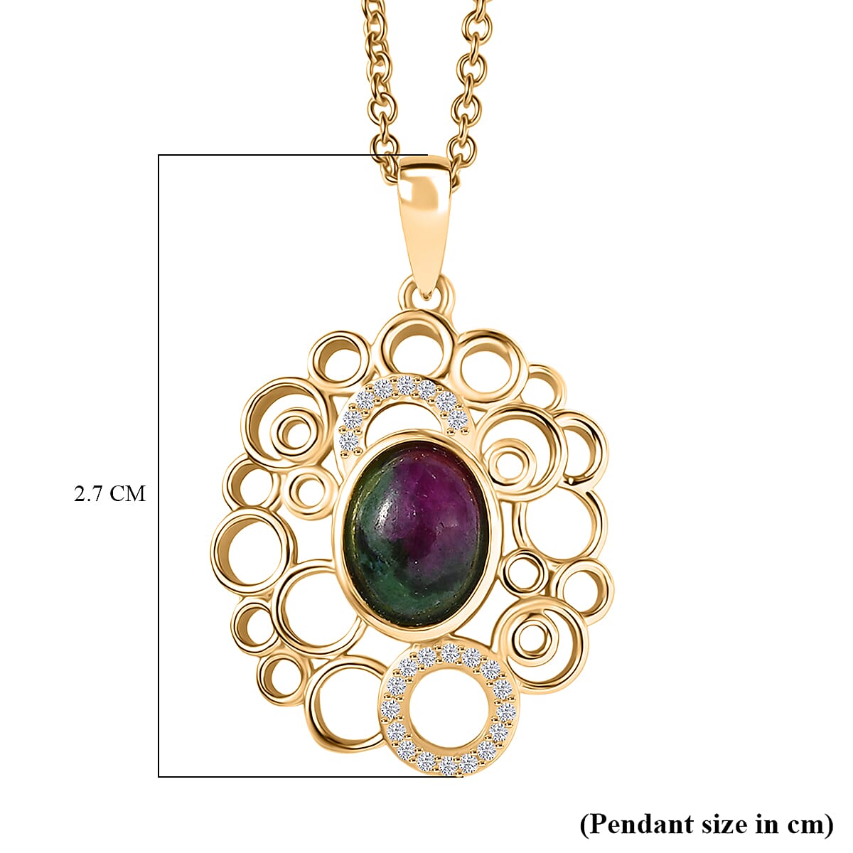EverTrue Ruby Zoisite and White Zircon Pendant with Chain (Size 20) in Yellow Gold Plated 3.06 Ct. 4421989 5