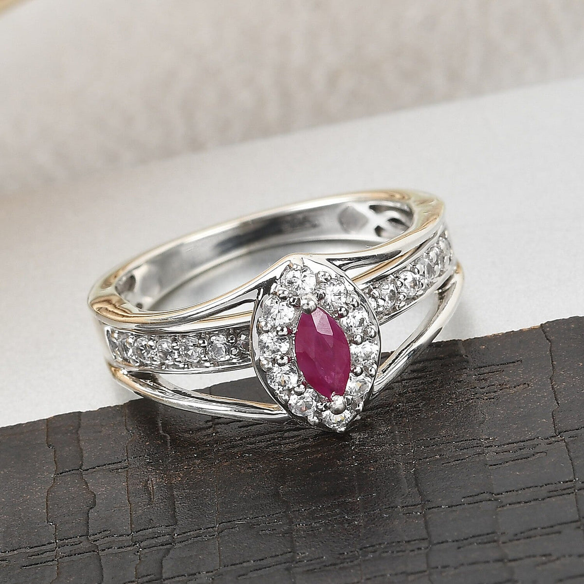 Ruby and Natural Cambodian Zircon Ring in Platinum Overlay Sterling Silver 3858960 2