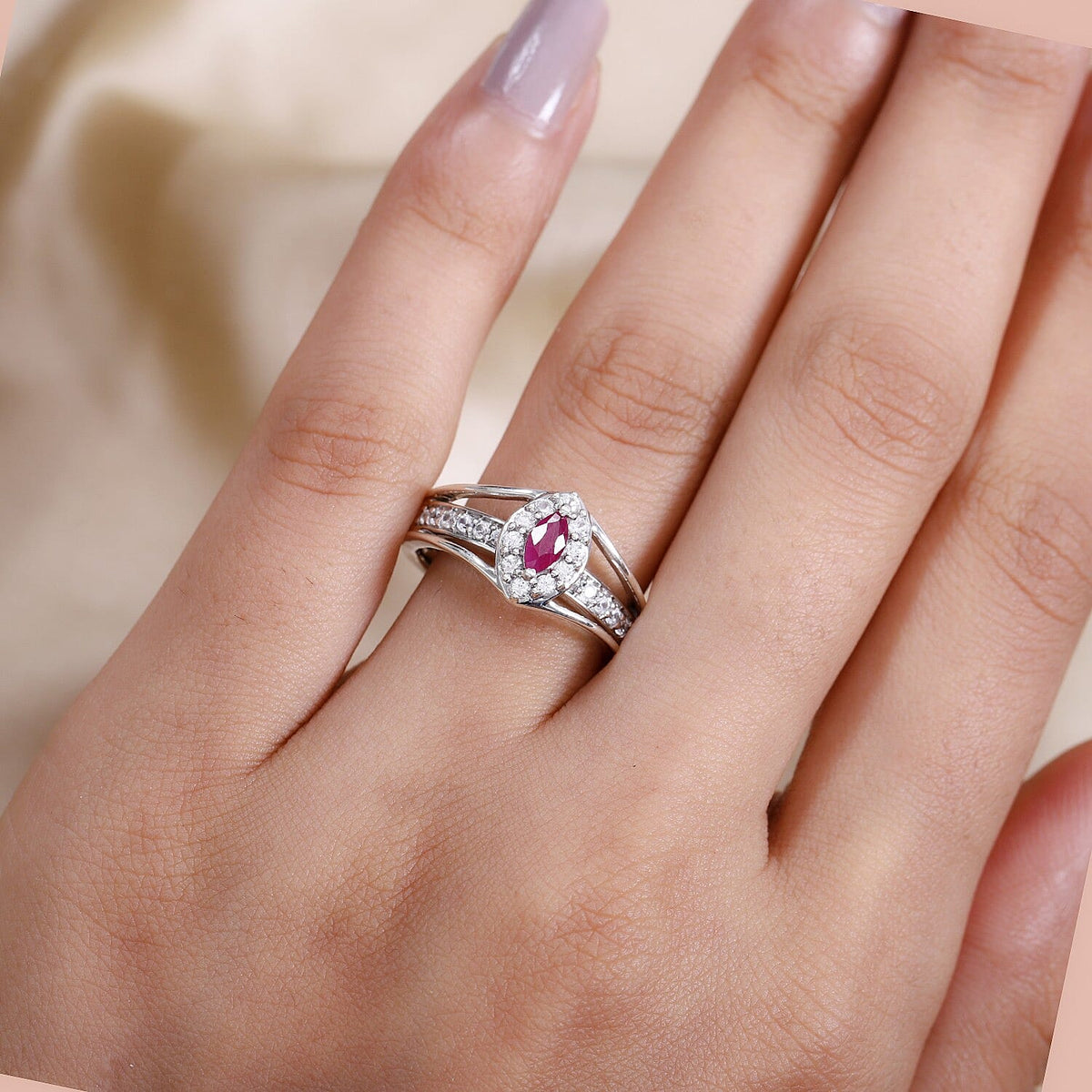 Ruby and Natural Cambodian Zircon Ring in Platinum Overlay Sterling Silver 3858960 3