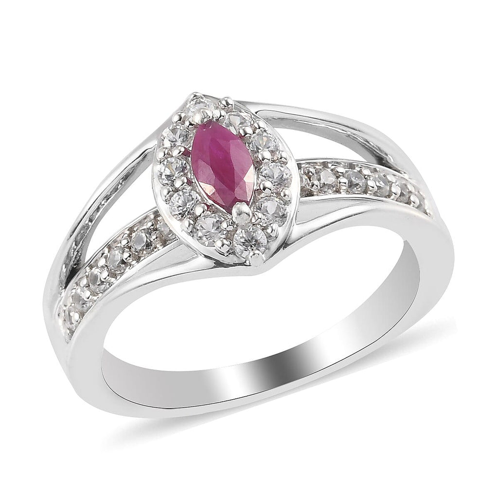 Ruby and Natural Cambodian Zircon Ring in Platinum Overlay Sterling Silver
