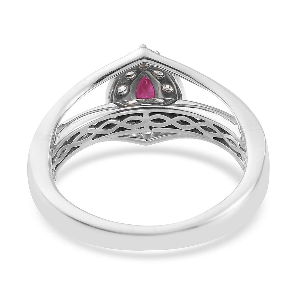 Ruby and Natural Cambodian Zircon Ring in Platinum Overlay Sterling Silver