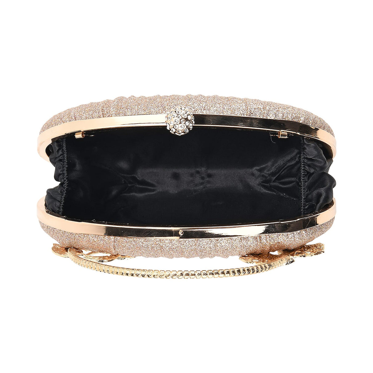 Ruched Crystal Flower Embellished Clutch Bag with Gold Handle - Rose Gold 8231692 6