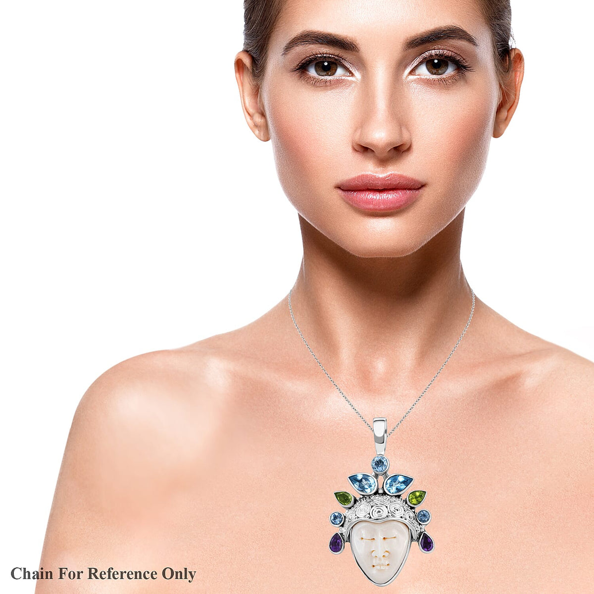 SAJEN SILVER Goddess Collection- Ox Bone and Multi Gemstones Pendant in Sterling Silver 19.67 Ct, Silver Wt. 13.00 Gms 7142493 3