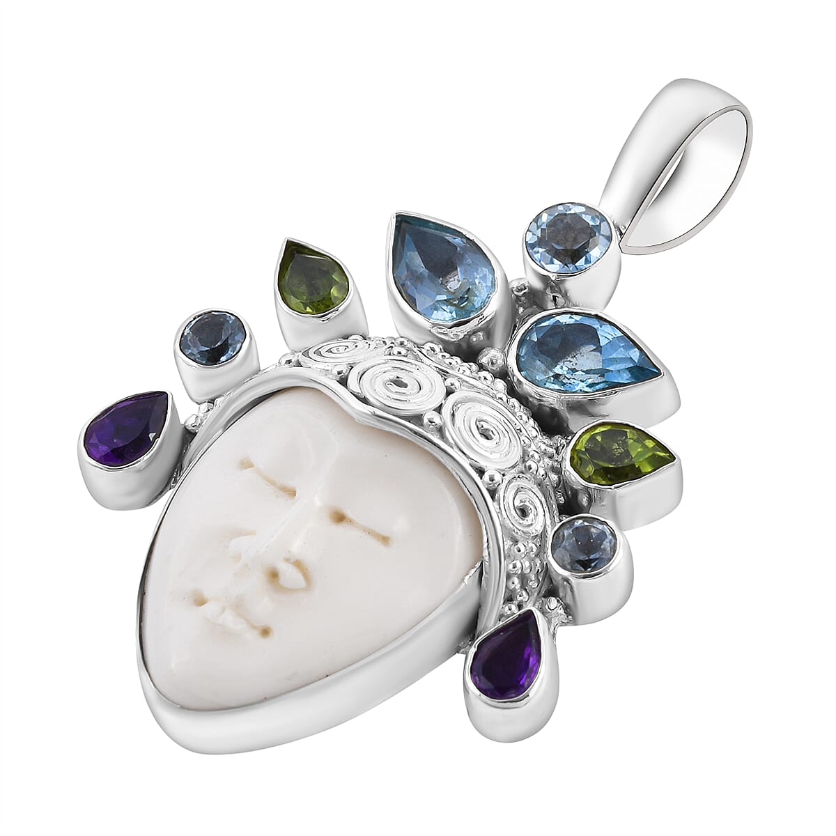 SAJEN SILVER Goddess Collection- Ox Bone and Multi Gemstones Pendant in Sterling Silver 19.67 Ct, Silver Wt. 13.00 Gms 7142493 4