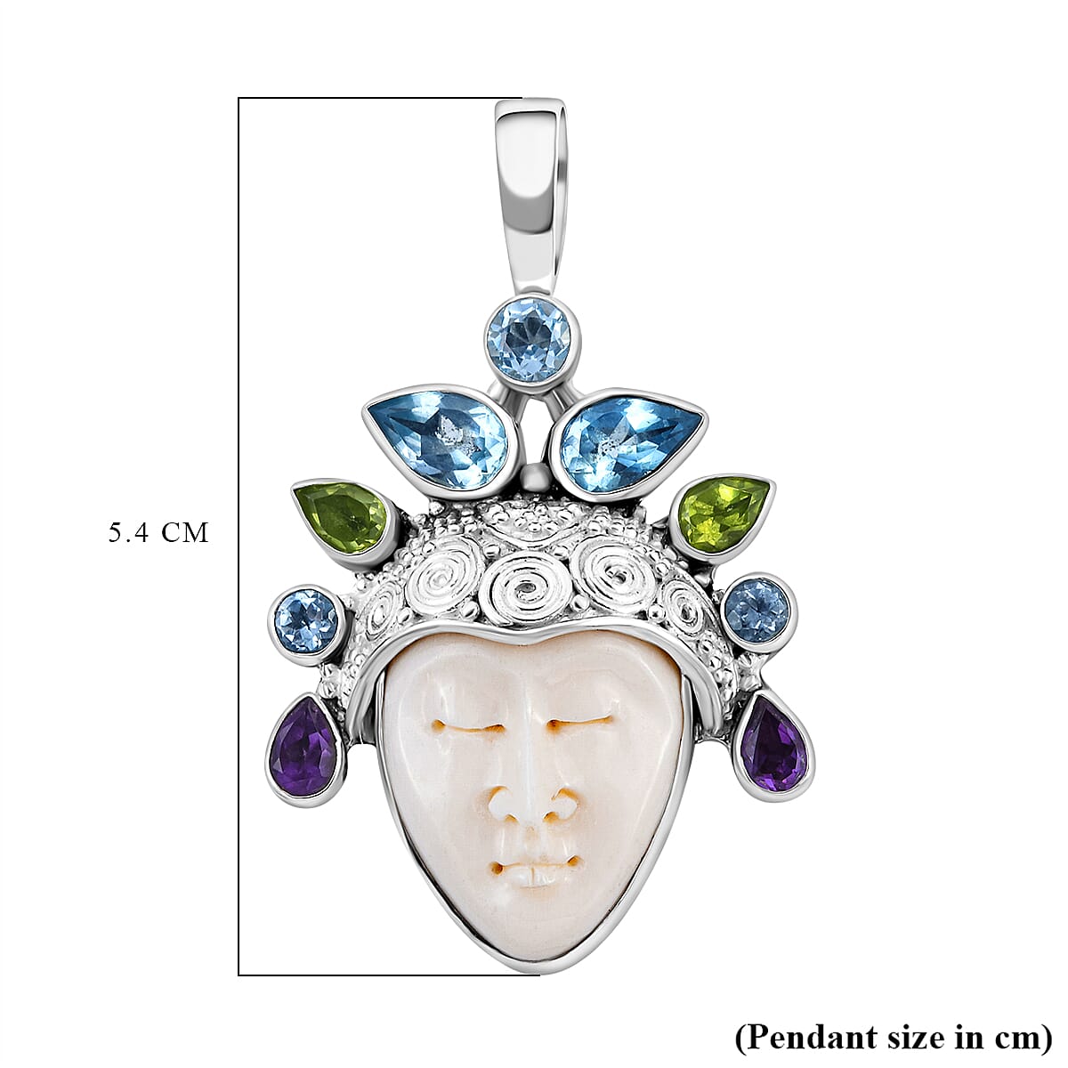 SAJEN SILVER Goddess Collection- Ox Bone and Multi Gemstones Pendant in Sterling Silver 19.67 Ct, Silver Wt. 13.00 Gms 7142493 6