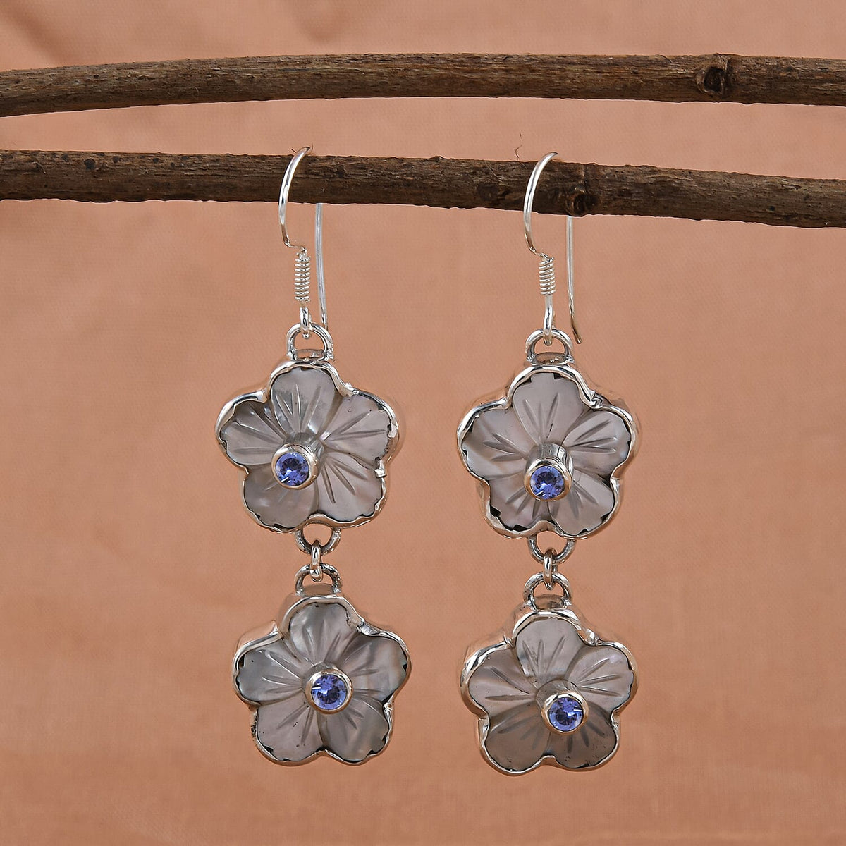 SAJEN SILVER Natures Joy Collection-Mother Of Pearl and Amethyst Floral Dangling Earrings With Hook in Sterling Silver 7144933 2