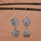 SAJEN SILVER Natures Joy Collection - Mother Of Pearl and Amethyst Floral Dangling Earrings With Hook in Sterling Silver