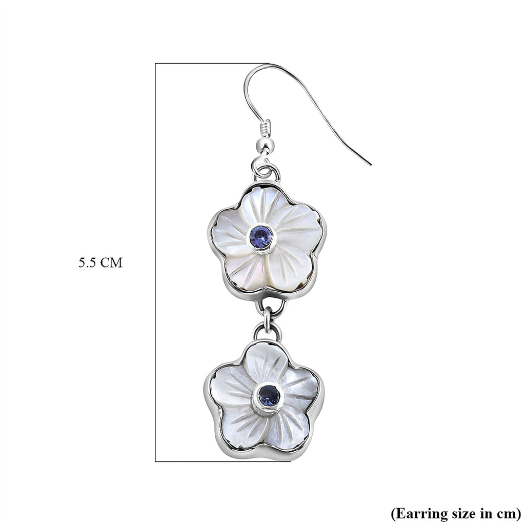 SAJEN SILVER Natures Joy Collection - Mother Of Pearl and Amethyst Floral Dangling Earrings With Hook in Sterling Silver