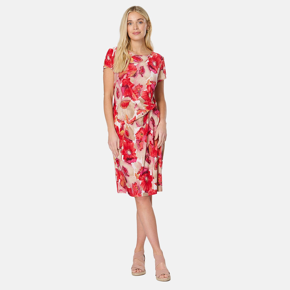 SALOOS Twist Drape Knee Length Dress (Size 12) - Poppy 8099654 0