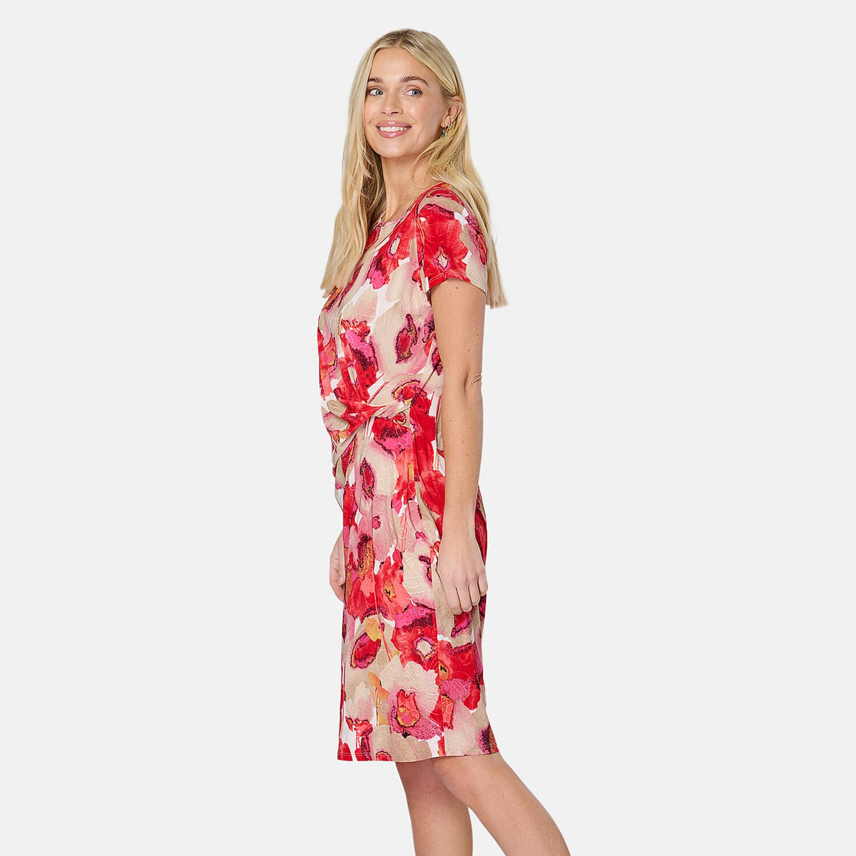 SALOOS Twist Drape Knee Length Dress (Size 12) - Poppy 8099654 1