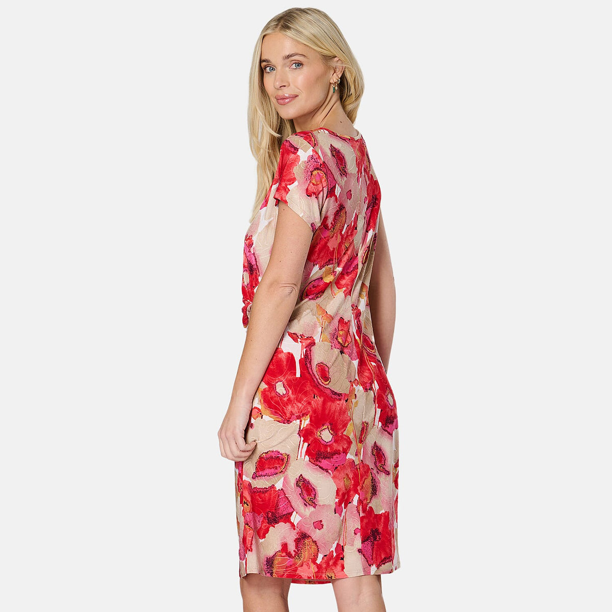 SALOOS Twist Drape Knee Length Dress (Size 12) - Poppy 8099654 2