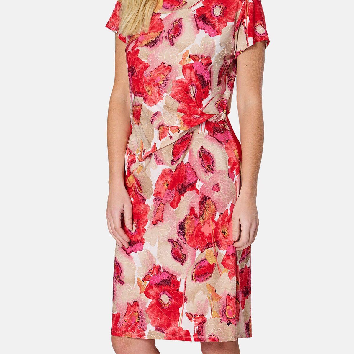 SALOOS Twist Drape Knee Length Dress (Size 12) - Poppy 8099654 3
