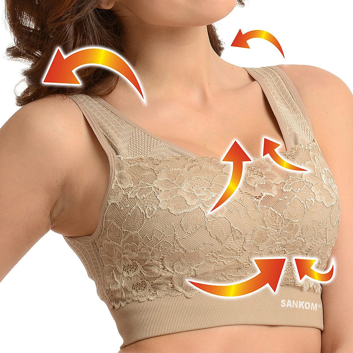 SANKOM SWITZERLAND Classic Patent Bra with Lace (Size M-L - Size 12-14) Colour Beige 3302829 1