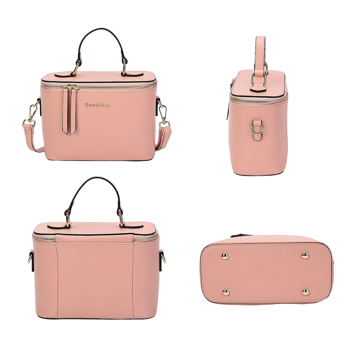 Sencillez 100% Genuine Leather Convertible Bag with Detachable Strap and Zipper Closure - Pink 6243118 3