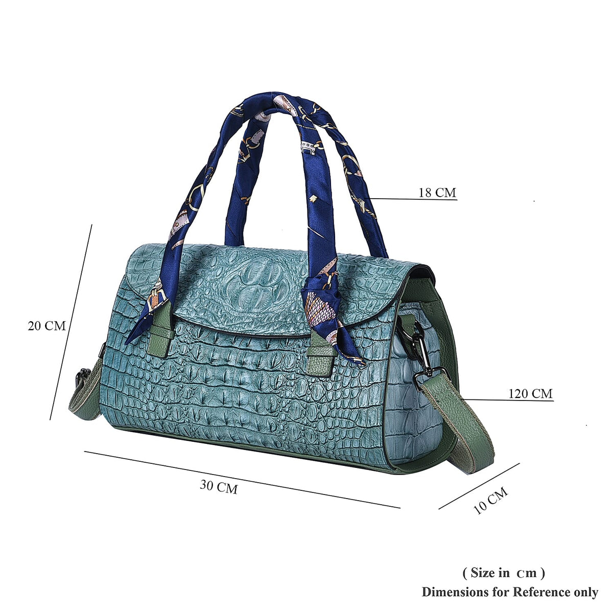 Sencillez 100% Genuine Leather Croc Embossed Pattern Convertible Bag with Shoulder Strap - Green 6305188 7