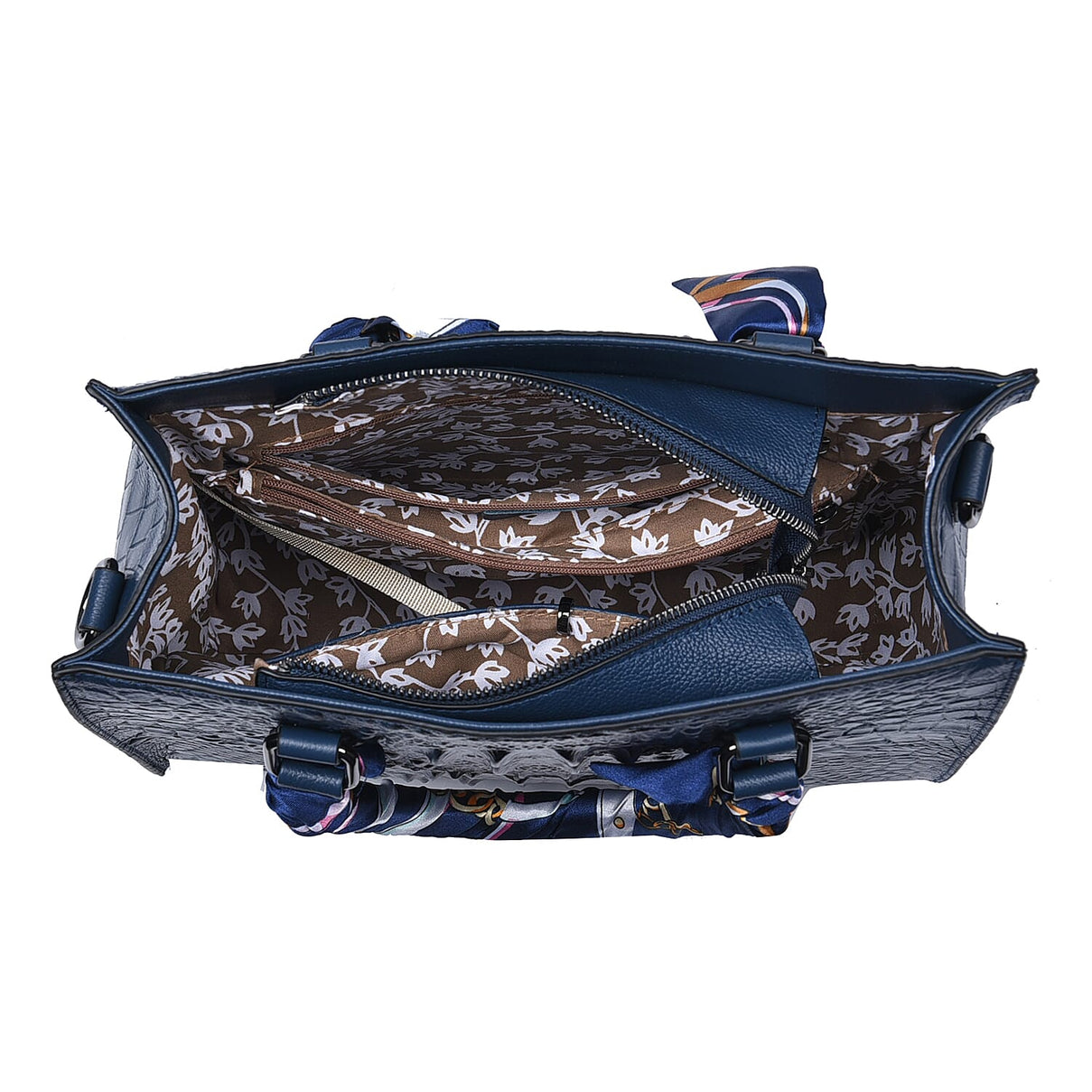 Sencillez 100% Genuine Leather Croc Embossed Pattern Convertible Bag with Handle Scarf and Shoulder Strap - Navy 6305202 6