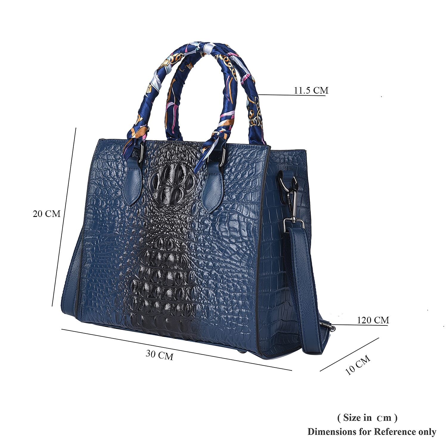 Sencillez 100% Genuine Leather Croc Embossed Pattern Convertible Bag with Handle Scarf and Shoulder Strap - Navy 6305202 7