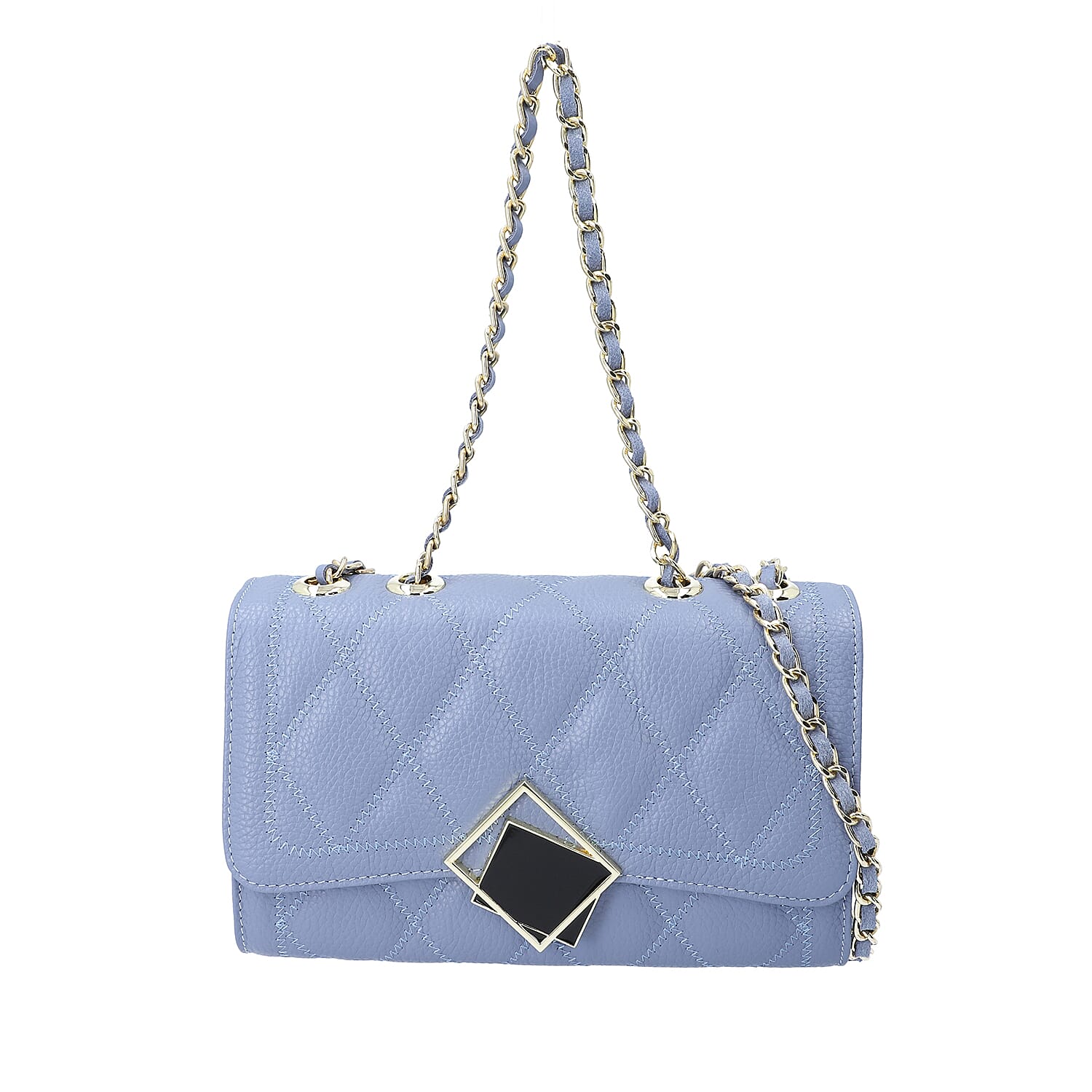 Sencillez 100% Genuine Leather Diamond Pattern Crossbody Bag with Shoulder Strap - Light blue 8897528 0