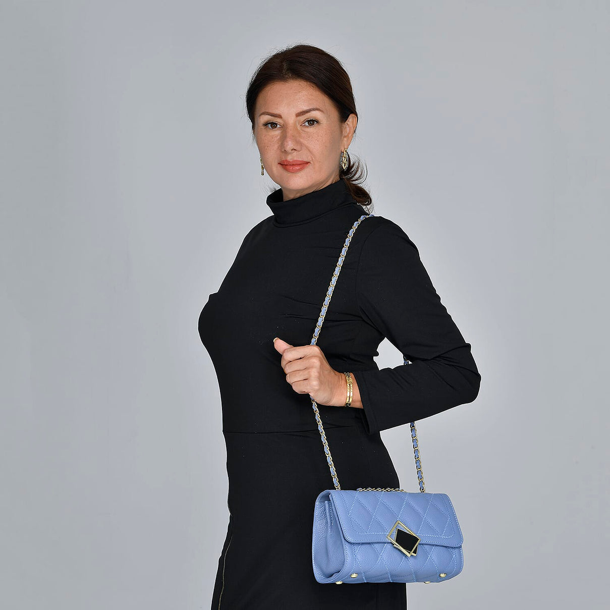 Sencillez 100% Genuine Leather Diamond Pattern Crossbody Bag with Shoulder Strap - Light blue 8897528 2
