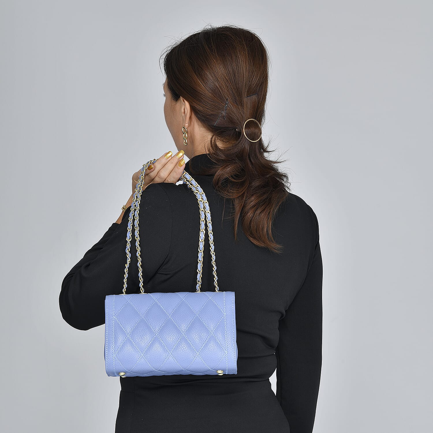 Sencillez 100% Genuine Leather Diamond Pattern Crossbody Bag with Shoulder Strap - Light blue 8897528 3