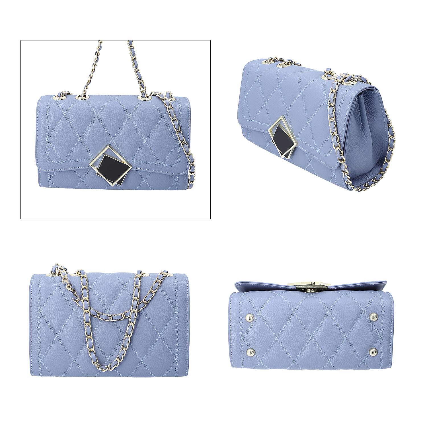 Sencillez 100% Genuine Leather Diamond Pattern Crossbody Bag with Shoulder Strap - Light blue 8897528 4