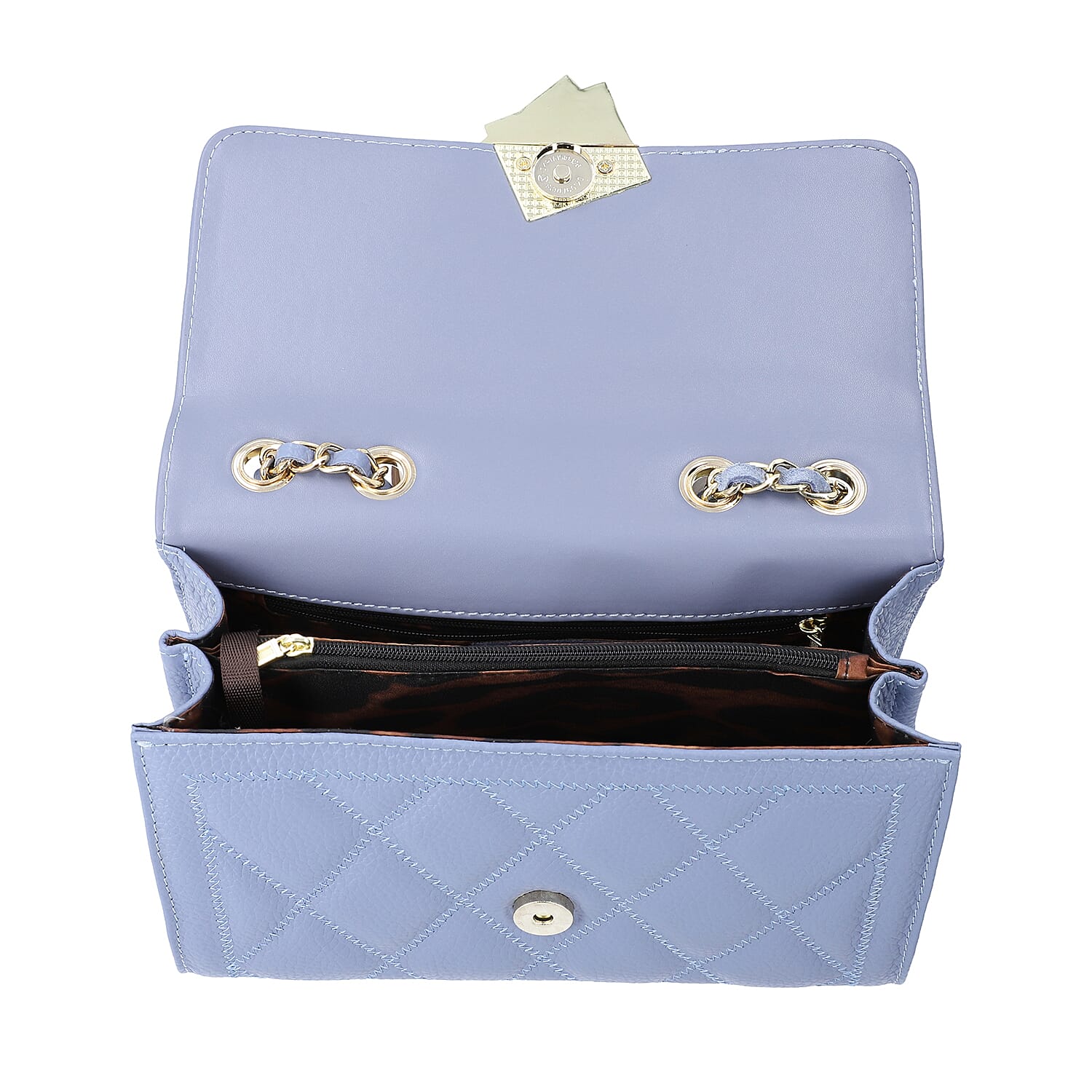 Sencillez 100% Genuine Leather Diamond Pattern Crossbody Bag with Shoulder Strap - Light blue 8897528 5